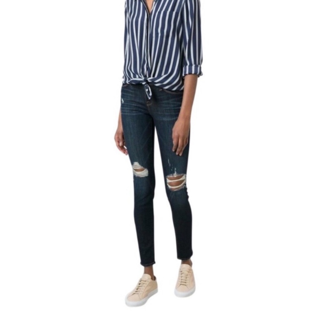 Frame Denim Dark Wash Pembridge Grove Distressed Le Skinny Jeans 25